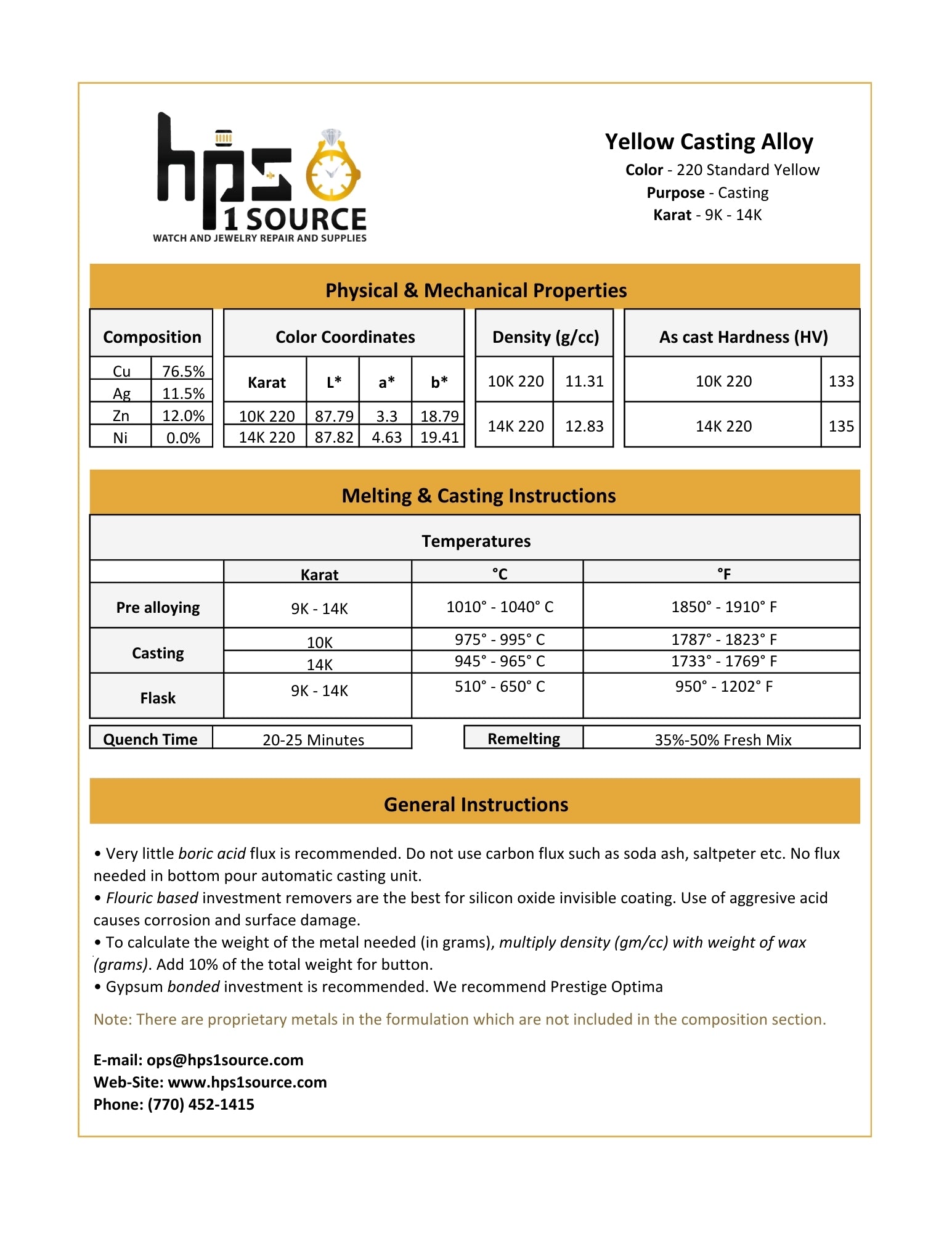 Yellow Casting Alloy