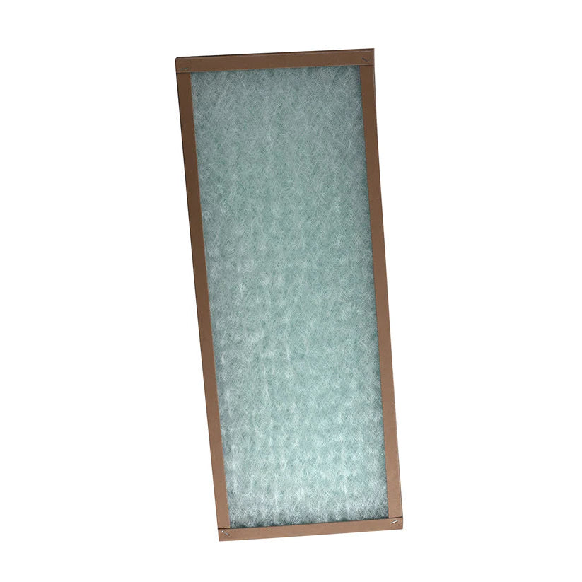Rectangular air filter with a wooden frame on a white background