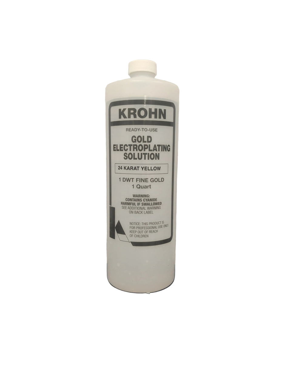 Bottle of Krohn electroplating solution on a gray background