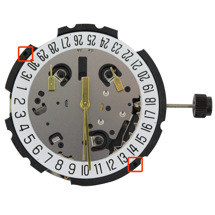 ETA G10.211 Quartz Movement, Date at 6