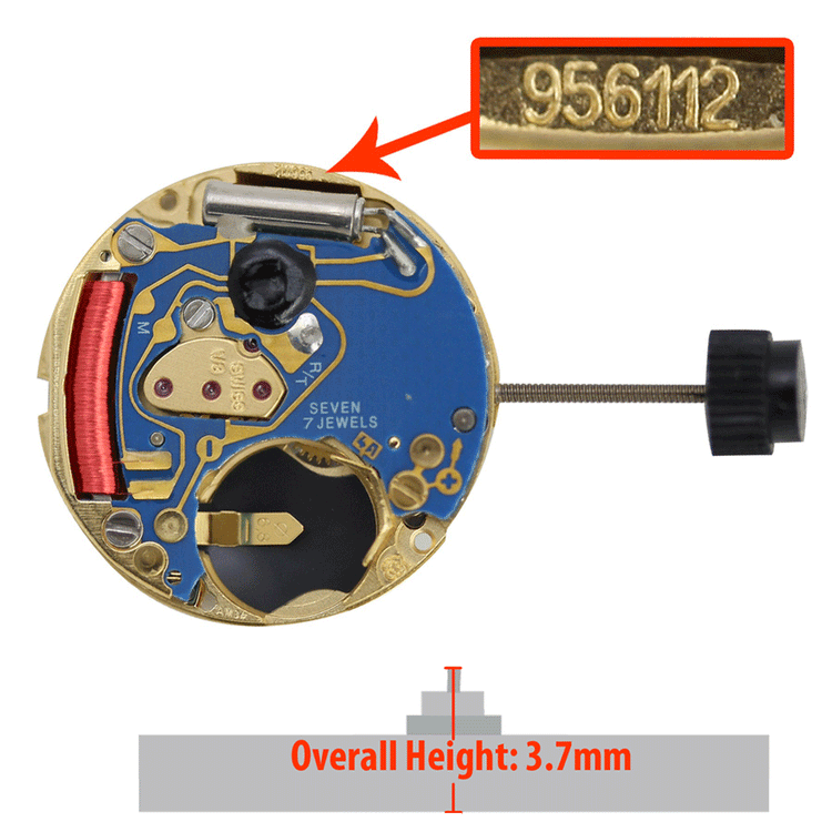ETA 956.112 Quartz Movement, Date at 3
