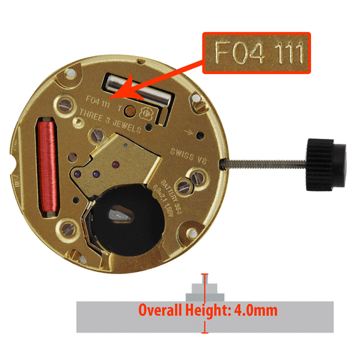 ETA F04.111 2-Hand Quartz Movement, Date at 6