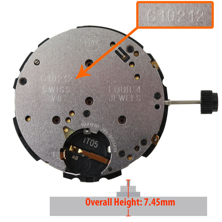 ETA G10.211 Quartz Chronograph Movement, Date at 3