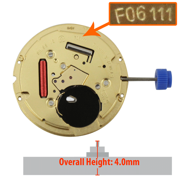 ETA F06.111 Quartz Movement, Date at 3