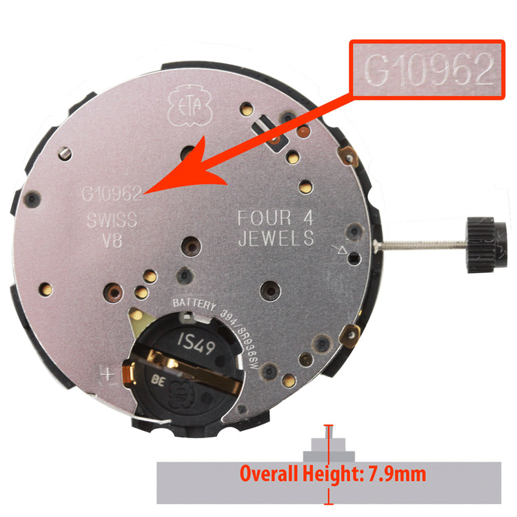 ETA G10.962 Chronograph Movement, Date at 6