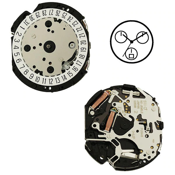 Hattori VD53 Quartz Chronograph Movement, Date at 6